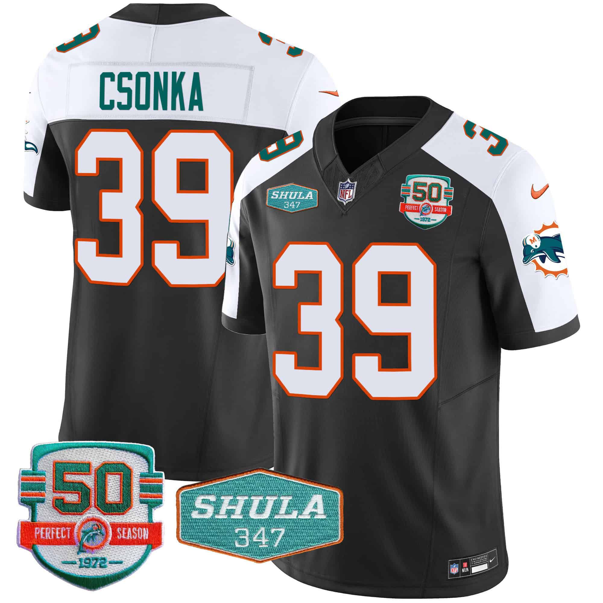 Men Miami Dolphins #39 Csonka Black 2024 Nike Throwback Shula 347 Patch Vapor NFL Jersey->indianapolis colts->NFL Jersey